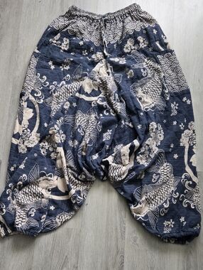 Boho Koi Print Harem Jumpsuit - Navy & Cream